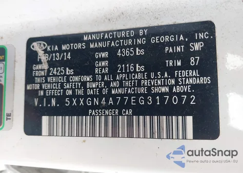 2014 Kia Optima Ex z USA, uszkodzony, nr VIN 5XXGN4A77EG317072